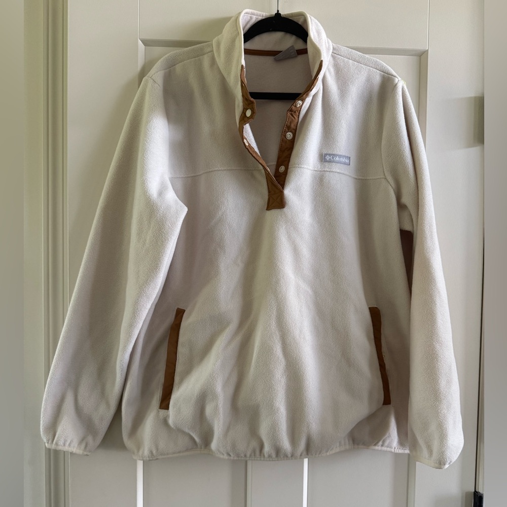 Columbia Cream Fleece Pullover with Brown Trim
